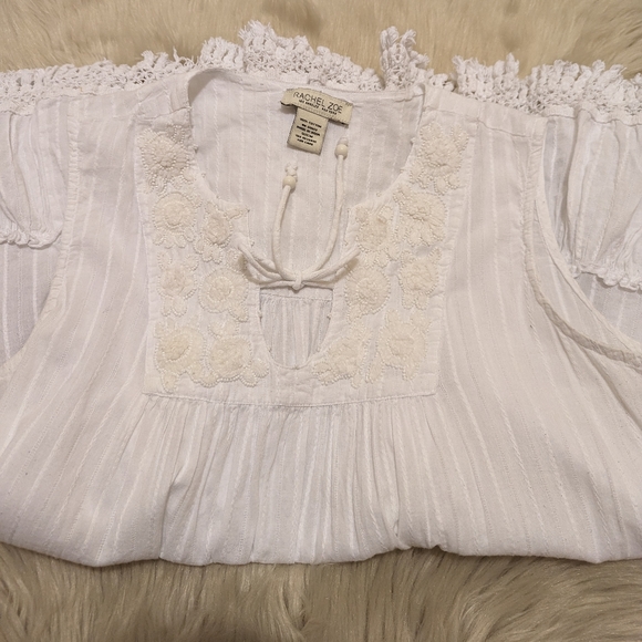 Rachel Zoe white tunic with ruffle and tassels size M - Picture 9 of 10